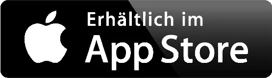 Button mit Appel Zeichen und Hinweis auf App Store in Schwarz weiß