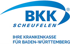 Das BKK Scheufelen Logo Barrierefrei in Blauer Schrift