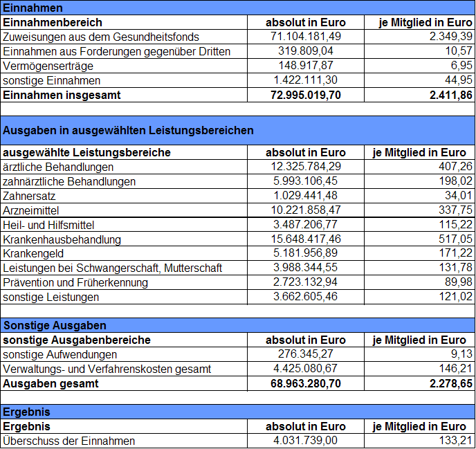 Tabelle: Geschäftsbericht 2009